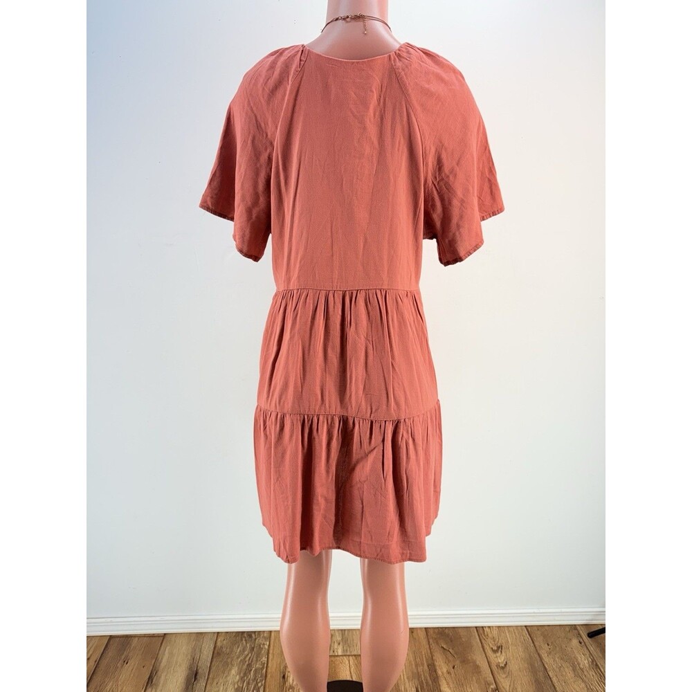 Old Navy Tiered Mini Swing Dress Large Short Sleeve V-Neck - Picture 3 of 11